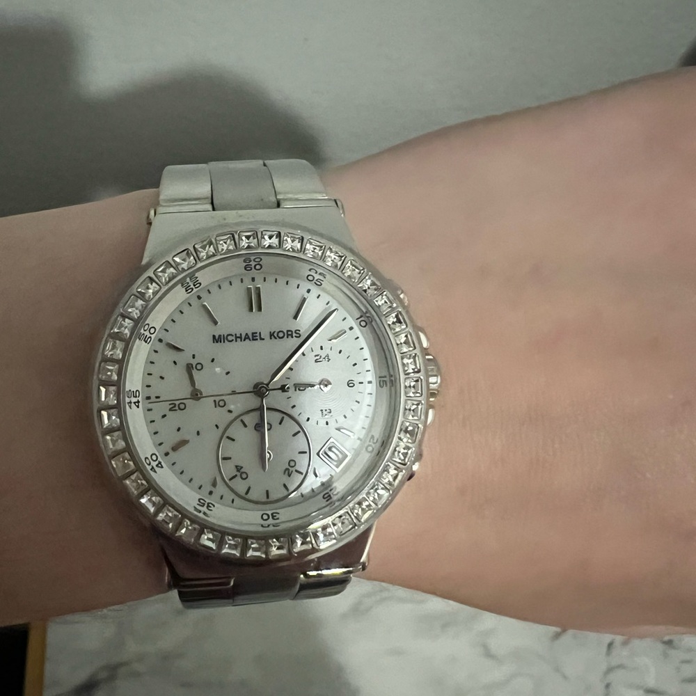 Michael Kors Silver Chronograph Watch with Crystal Bezel - Picture 2 of 3